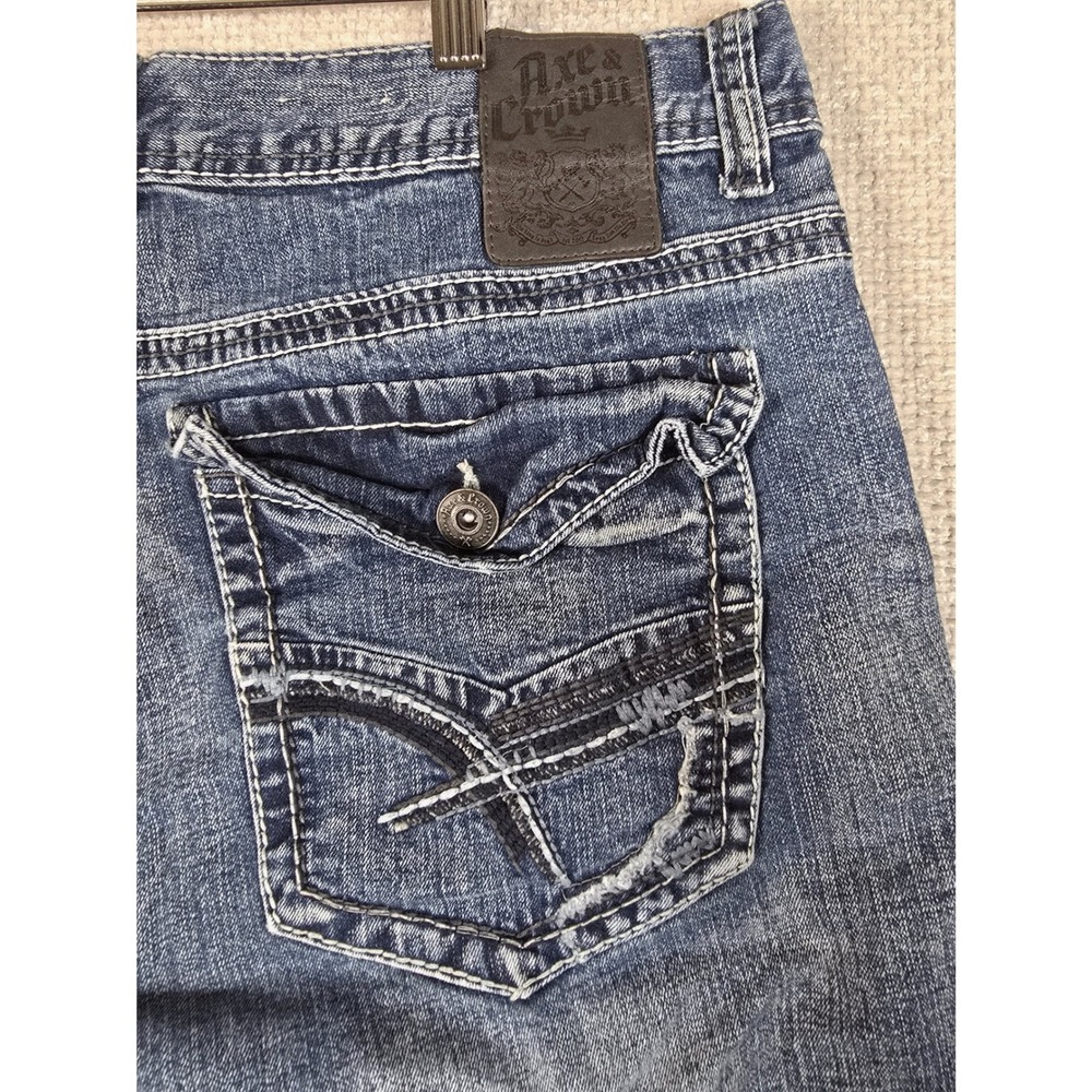 Axe & Crown Mens Slim Boot Jeans 36x29 Blue Distressed Thick Stitch Embroidered - Picture 8 of 10